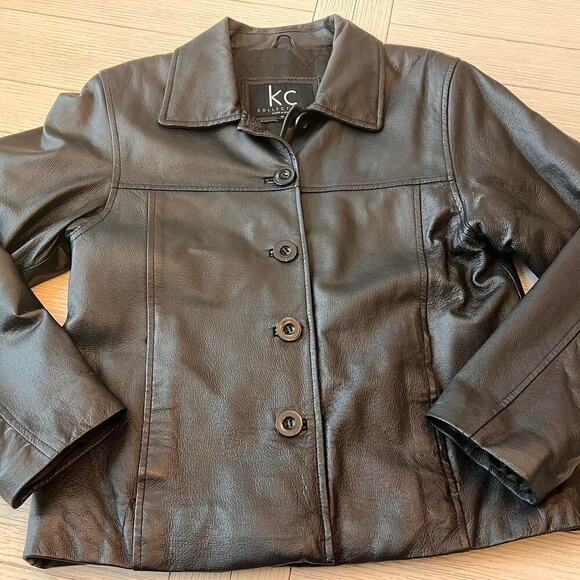 Kc collection womens leather lined‎ blazer. Button front w/ pockets. Sz M - Picture 2 of 8